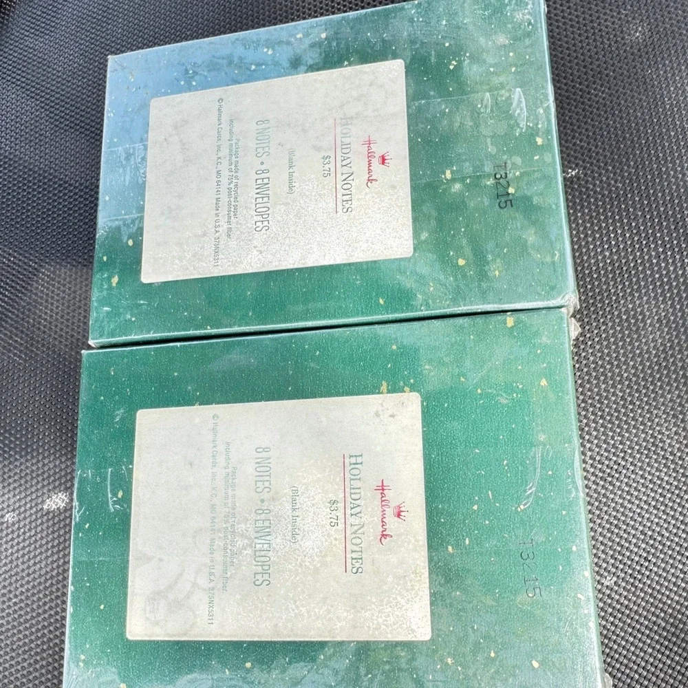 VTG Hallmark‎ Holiday Notes 2 Boxes Christmas Holly Gold Green Blank Cards USA